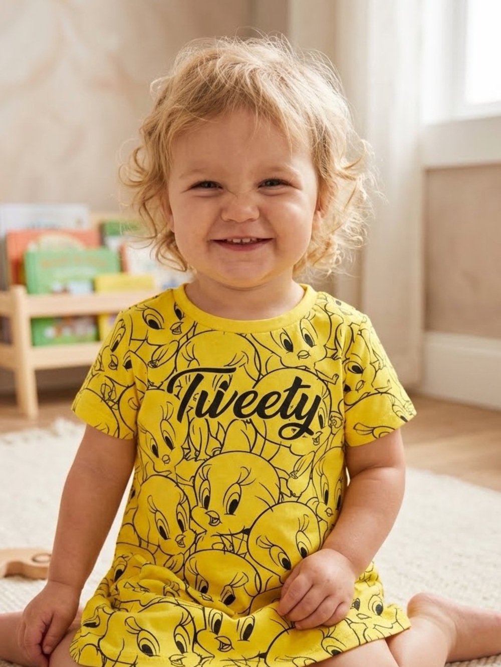 Looney Tunes x SHEIN Tweety Bird Yellow Graphic Dress 2-3Y